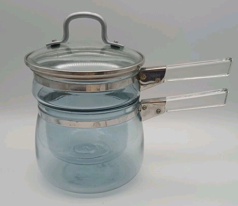 Vintage Pyrex Double Boiler Set 1 1/2 Quart 6283 Blue